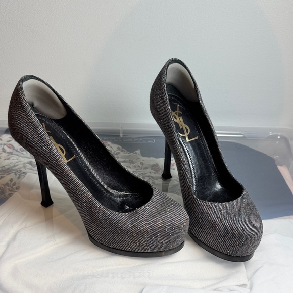 Yves Saint Laurent tribetoo Sparkling Black Heels - Picture 1 of 6